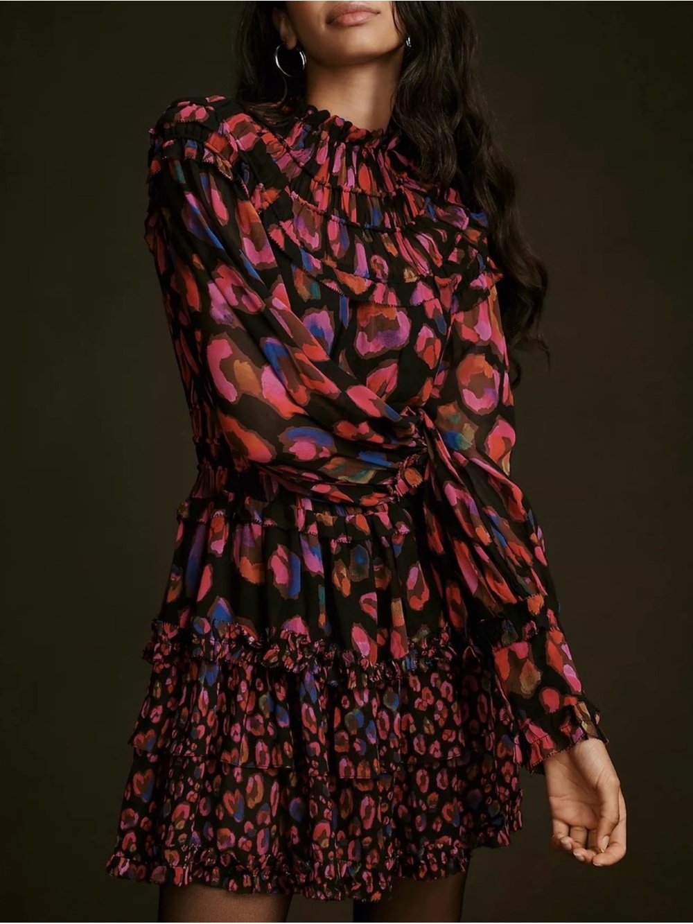 Farm Rio Iridescent Leopard Print
Mini Dress With Ruffled Skirt Details